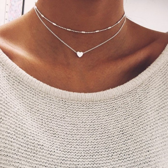 Jewelry - ❤️ 3/$30 Layered Heart Choker Necklace [Silver]